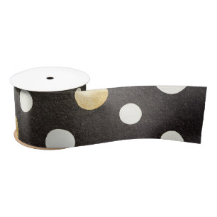 Elegant Black Classic Polka Dots and Metallics Satin Ribbon
