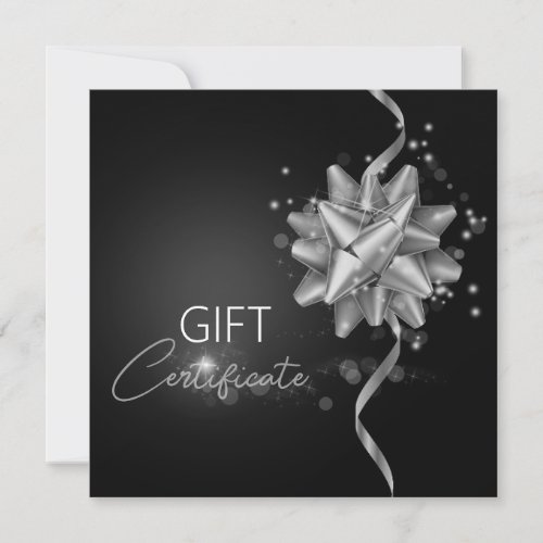 Elegant Black Classy Luminous Silver Bow Gift Card