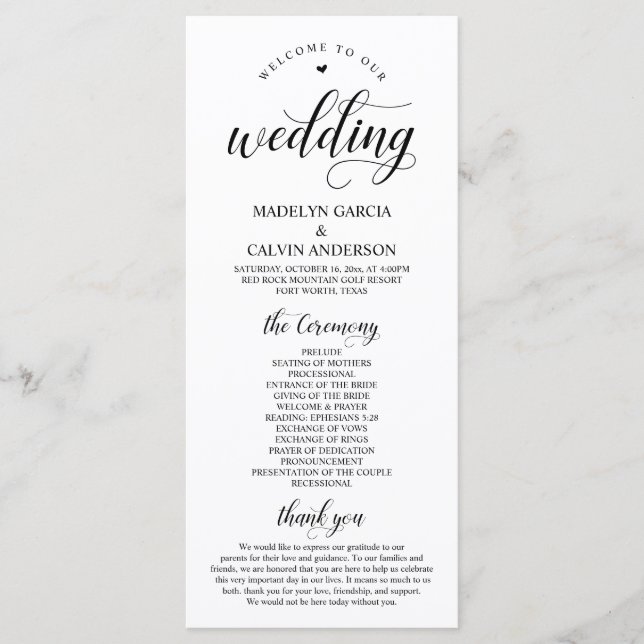 Elegant Black Classy Script, Wedding Ceremony Program (Front)