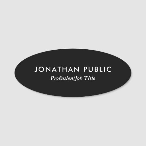 Elegant Black Clean Plain Template Modern Oval Name Tag