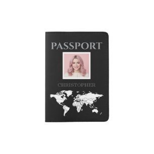 Elegant Black Color Personalized Name Design Passport Holder