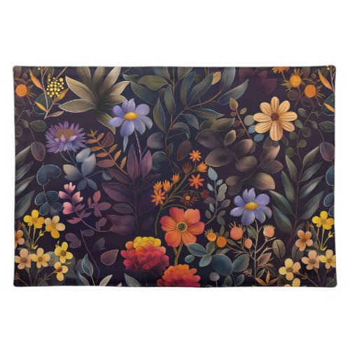 Elegant black colorful floral cloth placemat