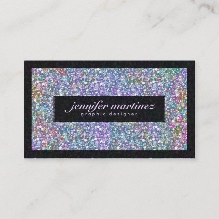 Elegant Black & Colorful Purple Glitter & Sparkles Business Ca