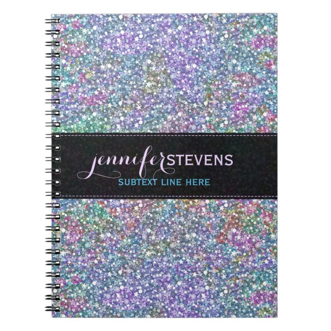 Elegant Black Colorful Purple Glitter & Sparkles Notebook (Front)