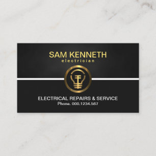 Elegant Black Columns Gold Light Bulb Electrician Business Card