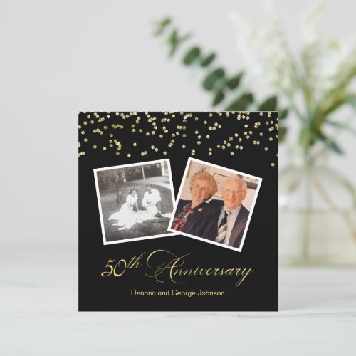 Elegant Black Confetti 50th Wedding Anniversary Invitation