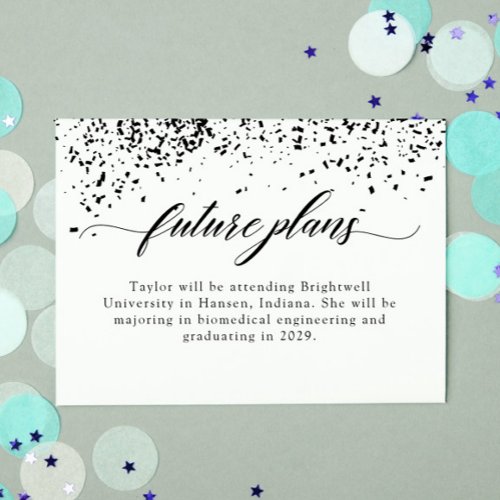 Elegant Black Confetti Graduation Future Plans Note Card