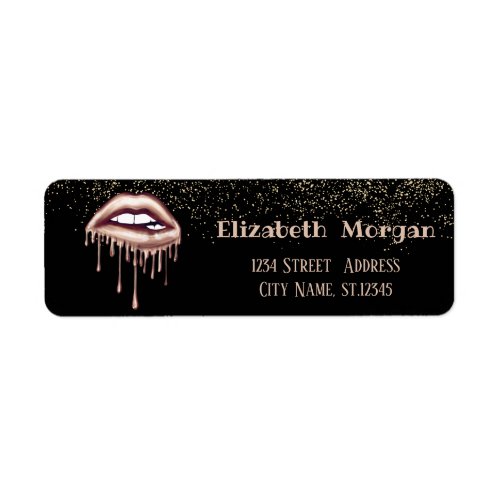 ElegantBlackConfetti Metallic Dripping Lips Label