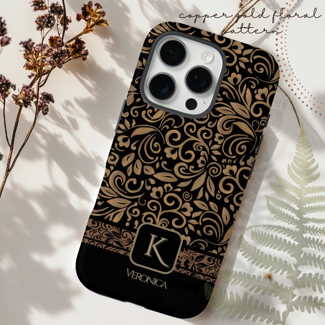 Elegant Black& Coper Gold Floral Monogram Case-Mate iPhone Case (Elegant Black& Copper Gold Floral Monogram Case-Mate iPhone Case)