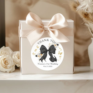 Elegant Black Coquette Bow Wildflowers Thank you Classic Round Sticker