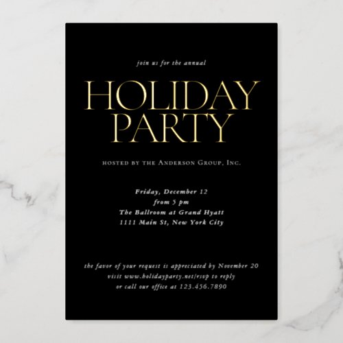 Elegant Black Corporate Company Holiday Party Gold Foil Invitation