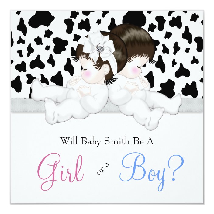 Elegant Black Cow Print Gender Reveal Shower Invitation