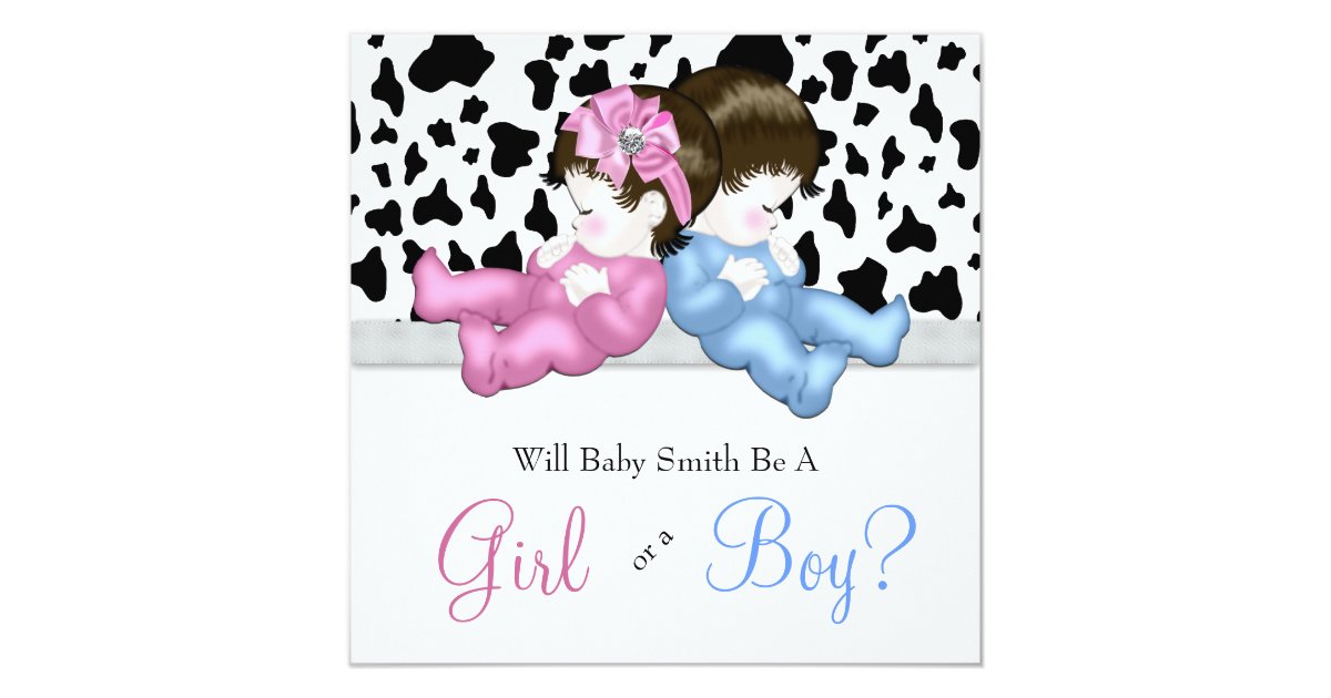 Elegant Black Cow Print Gender Reveal Shower Invitation