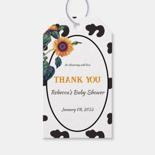 Elegant Black Cow Sunflower Farm Baby Shower Gift Tags