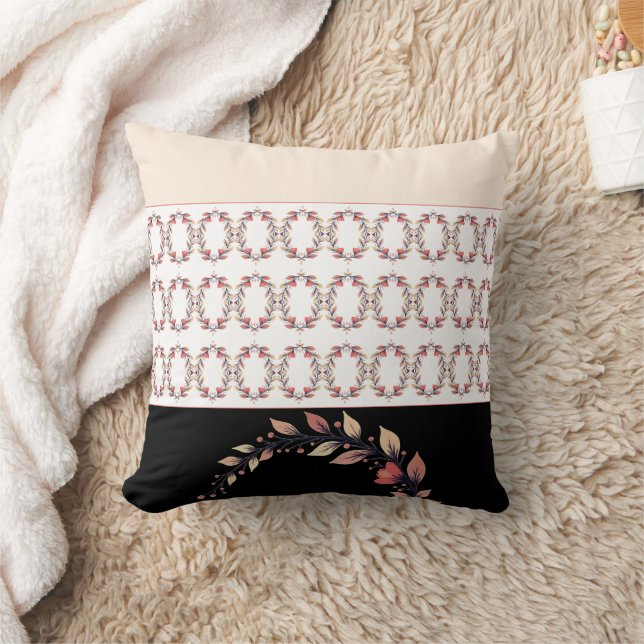 Elegant Black Cream And Clay Throw Pillow (Blanket)