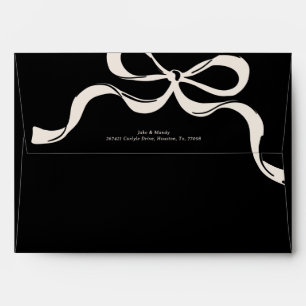 Elegant Black Cream Big Bow Return Address Wedding Envelope