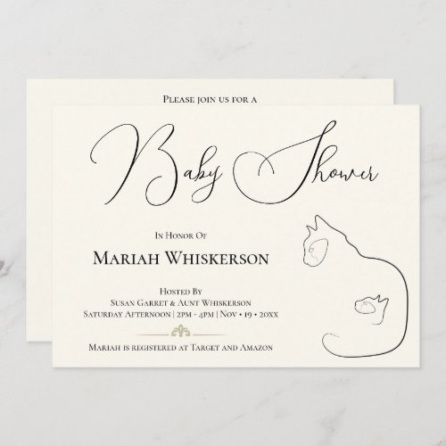 Elegant Black  Cream Cat Lover Baby Shower Invitation