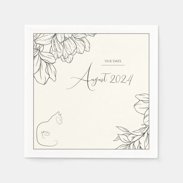 Elegant Black & Cream Cat Lover Baby Shower Napkins (Front)