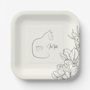 Elegant Black & Cream Cat Lover Baby Shower Paper Plates