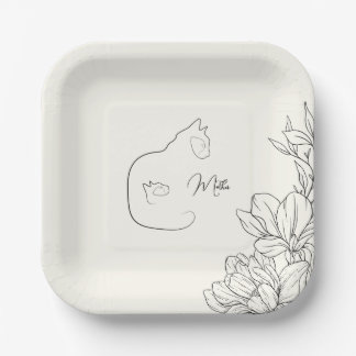 Elegant Black & Cream Cat Lover Baby Shower Paper Plates