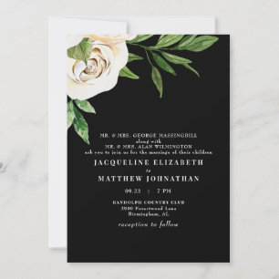 Elegant Black Cream Peonies Wedding  Invitation