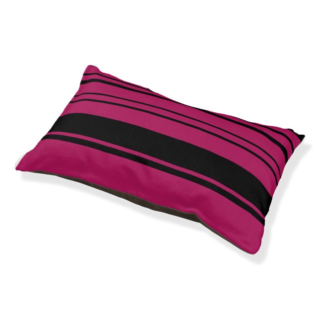 Elegant Black Crimson Stripes Pattern Dog Bed (Angled)
