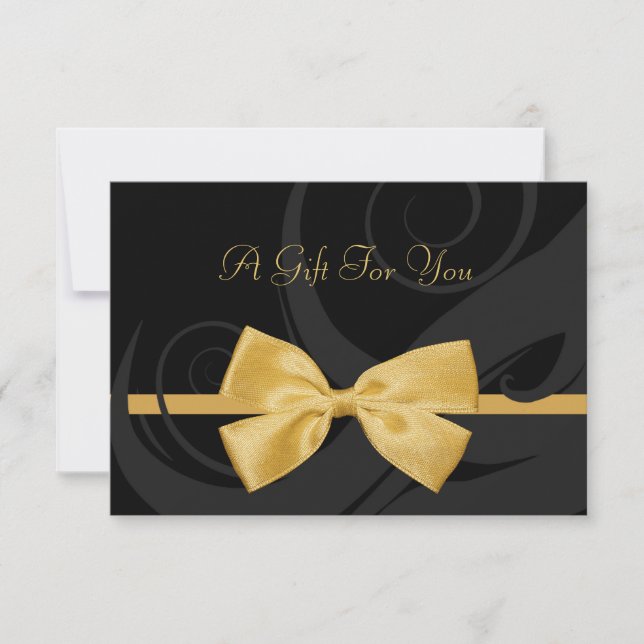 Elegant Black Curls Faux Gold Bow Gift Certificate (Front)