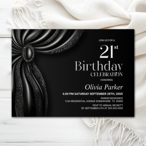 Elegant Black Curtain 21st Birthday Party Invitation