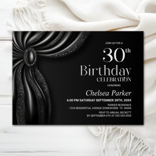 Elegant Black Curtain 30th Birthday Party Invitation