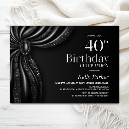 Elegant Black Curtain 40th Birthday Party Invitation