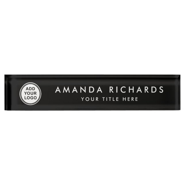 Elegant black custom logo desk name plate (Front)