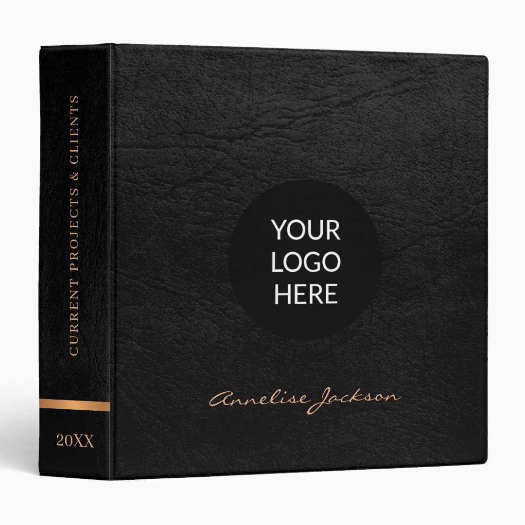 Elegant black custom logo modern script name 3 ring binder | Zazzle