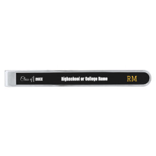 Elegant Black Custom Monogram Graduated Silver Finish Tie Bar