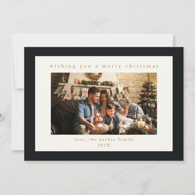 Elegant Black Custom Photo Christmas Holiday Card (Front)