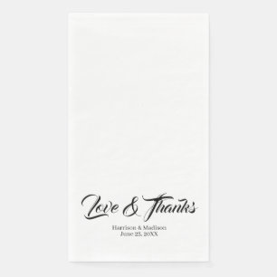 Elegant black custom script Love & Thanks wedding Paper Guest Towels