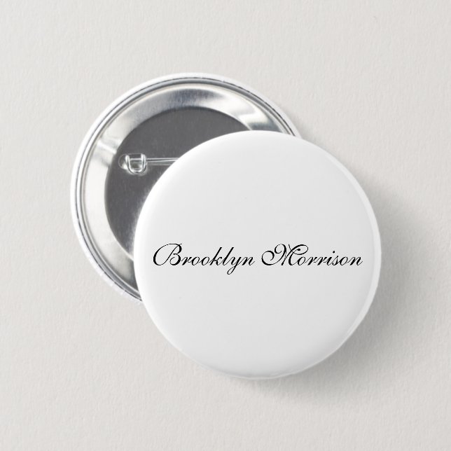 Elegant black custom script name monogram text  button (Front & Back)