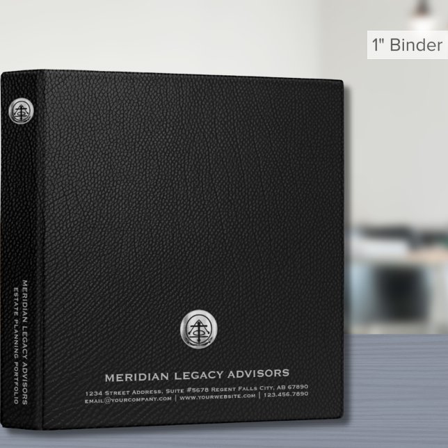 Elegant Black Custom Silver Logo Company Name 3 Ring Binder (Creator Uploaded)