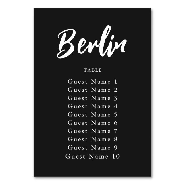 Elegant Black Custom Table Name Seating Assignment Number (Front)