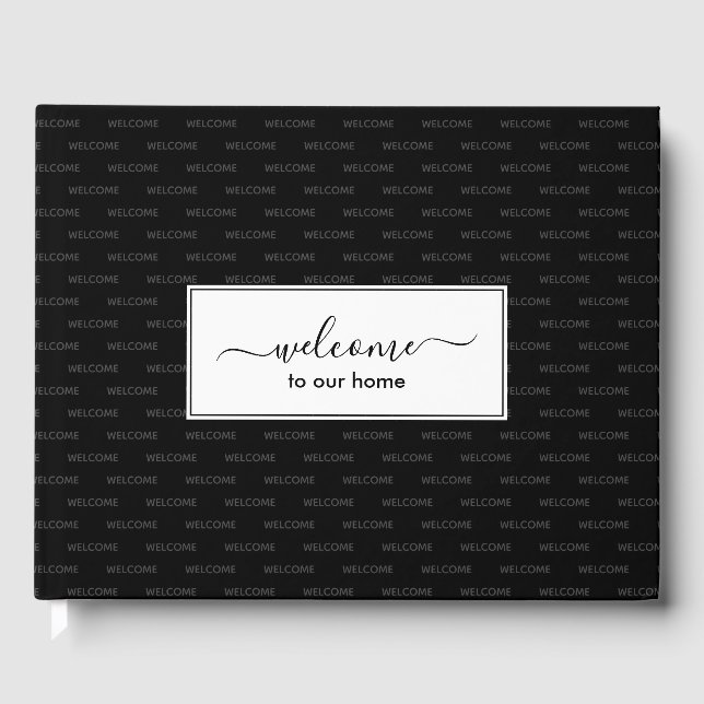 Elegant Black Custom WELCOME TO OUR HOME Guest Book (Front)