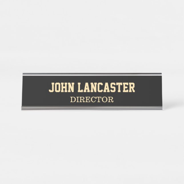 Elegant Black Customizable Desk Name Plate (Front)