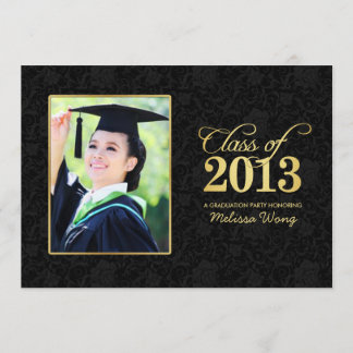 Elegant Black Damask and Gold Class of 2013 Invitation