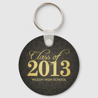 Elegant Black Damask and Gold Class of 2013 Keychain