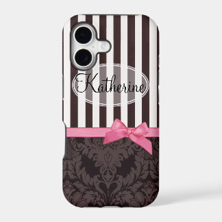 Elegant black damask and stripes iPhone 17 case