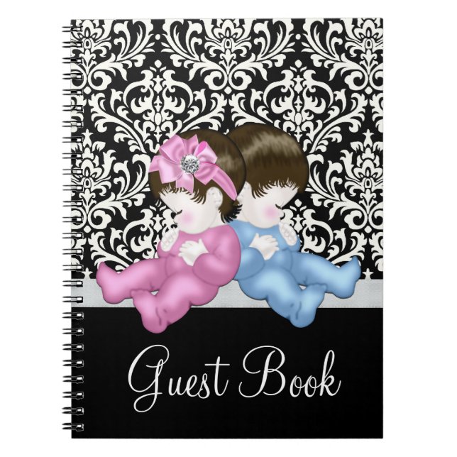 Elegant Black Damask Baby Shower Guest Book (Front)