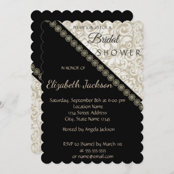 Elegant Black Damask  Bridal Shower Invitation by Biglibigli at Zazzle