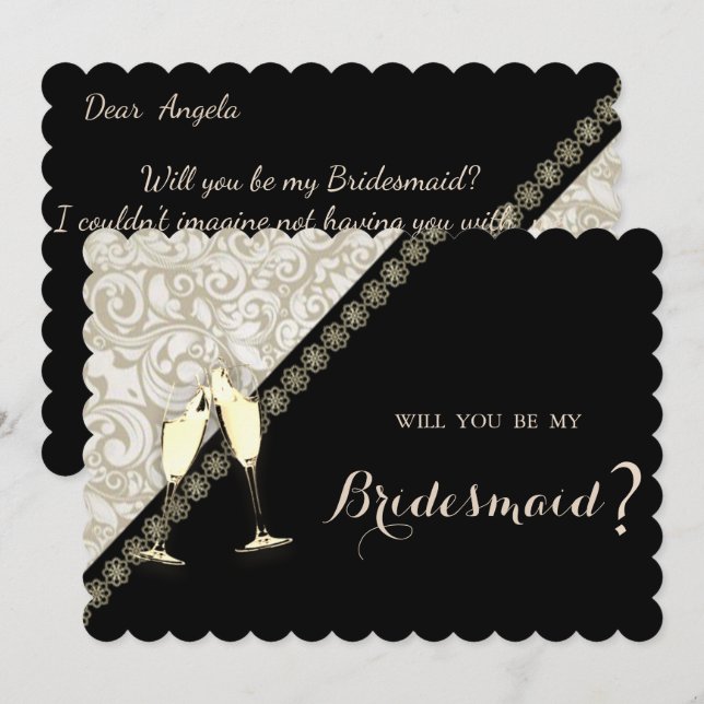 Elegant Black,Damask Bridesmaid Card (Front/Back)