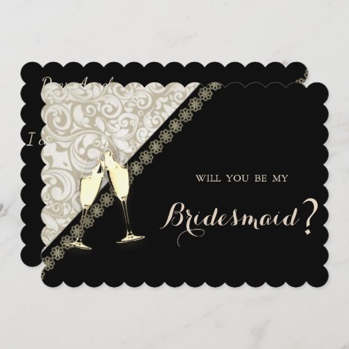 Elegant BlackDamask Bridesmaid Card