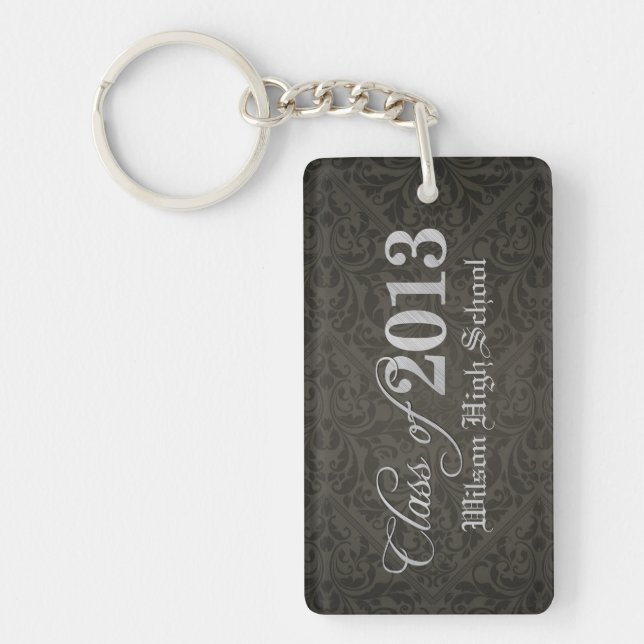 Elegant Black Damask Class of 2013 Graduation Keychain (Front)