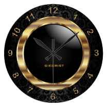 Elegant Black Damask Design Large Clock Elegant Black Damask Design Large Clock