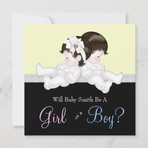 Elegant Black Damask Gender Reveal Shower Invitation